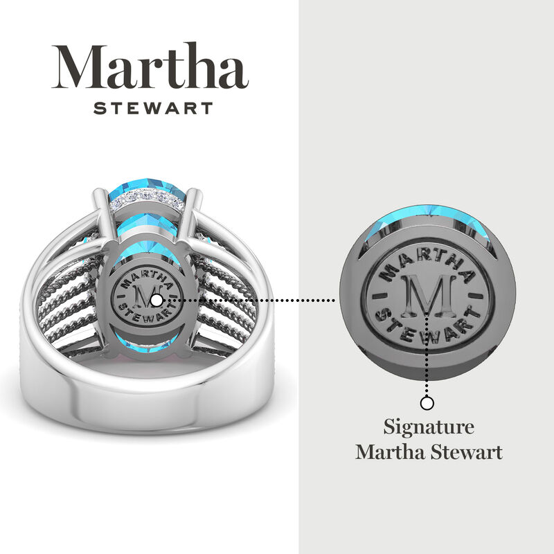 Martha Stewart 6 3/4ctw. Oval Blue Topaz & Lab Grown Diamond Hidden Halo Ring In Sterling Silver image number null